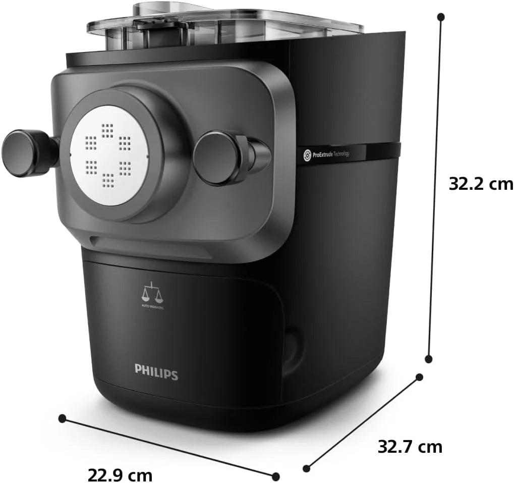 Philips Pasta Maker z serii 7000 - Technologia ProExtrude, Automatyczne ważenie, 8 tarcz do makaronu, Idealne ciasto, Łatwe czyszczenie, Czarny (HR2665/93)