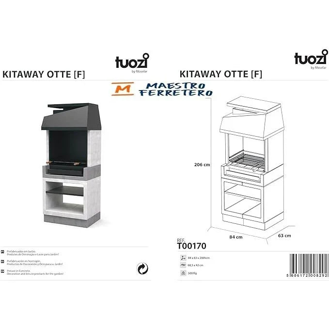 Tuozi - Grill Murowany Na Drewno I Węgiel Model Kitaway Otte (szary/biały - 84 X 63 X 206 Cm) Nr ref: T00170