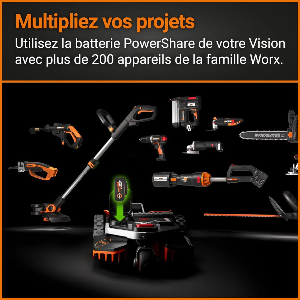 Robot koszący WORX Landroid Vision S250 WR202E do ogrodów o powierzchni do 250 m² – inteligentna kosiarka automatyczna bez przewodu granicznego – WiFi i Bluetooth – aktywne unikanie przeszkód z