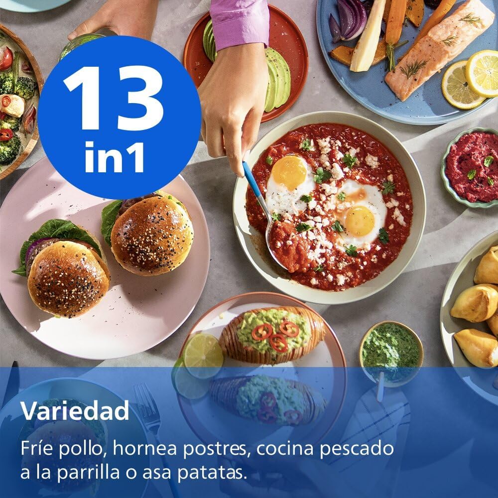 Philips Airfryer seria 4000 Podwójny pionowy kosz 10 l – Technologia RapidAir, synchronizacja, 2 kosze jednocześnie, 45% mniej miejsca, powłoka ceramiczna bez PFAS, okienka podglądu (NA460/00)