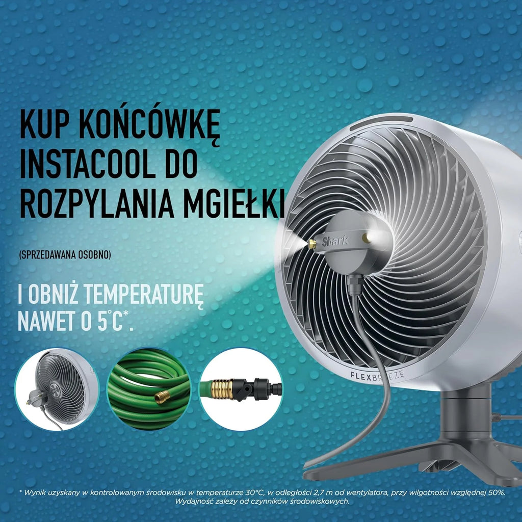 Shark FlexBreeze TableMate Akumulatorowy wentylator wewnętrzno-zewnętrzny, do 24 godz. pracy, wydajne chłodzenie, zasięg 20 m, cichy, 5 prędkości, oscylacja, zdalne sterowanie, zimna mgiełka, FA150EU