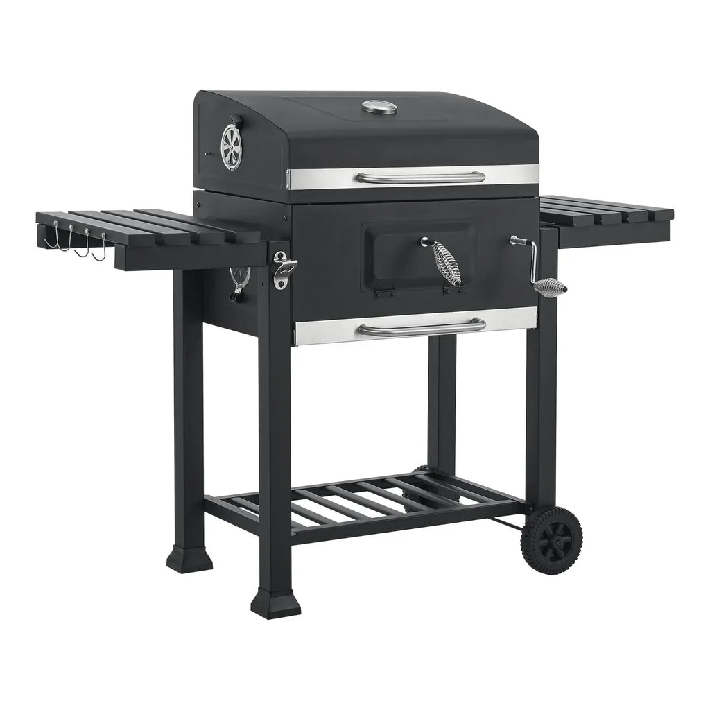 Grill węglowy Arnad z 2 półkami Stal 105x135x48cm - Czarny [casa.pro]