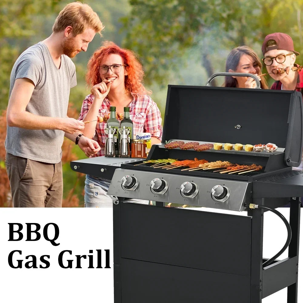 Grill gazowy SEGMART 4-palnikowy ze stali nierdzewnej 2026 – 34 200 BTU, grill ogrodowy/patio z dwoma składanymi półkami i termometrem, idealny na kemping i do gotowania na świeżym powietrzu