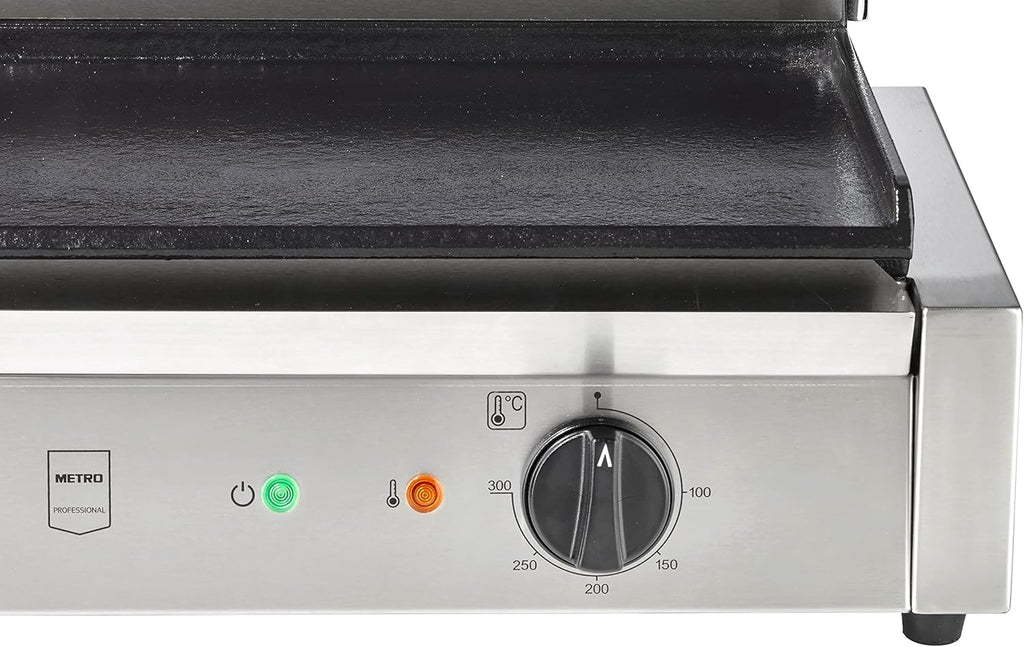 METRO Professional Płyta grillowa z grillem do panini GPG1202, stal nierdzewna, 43 x 36 x 20 cm, temperatura do 300°C, 45 panini na 60 minut, srebrna