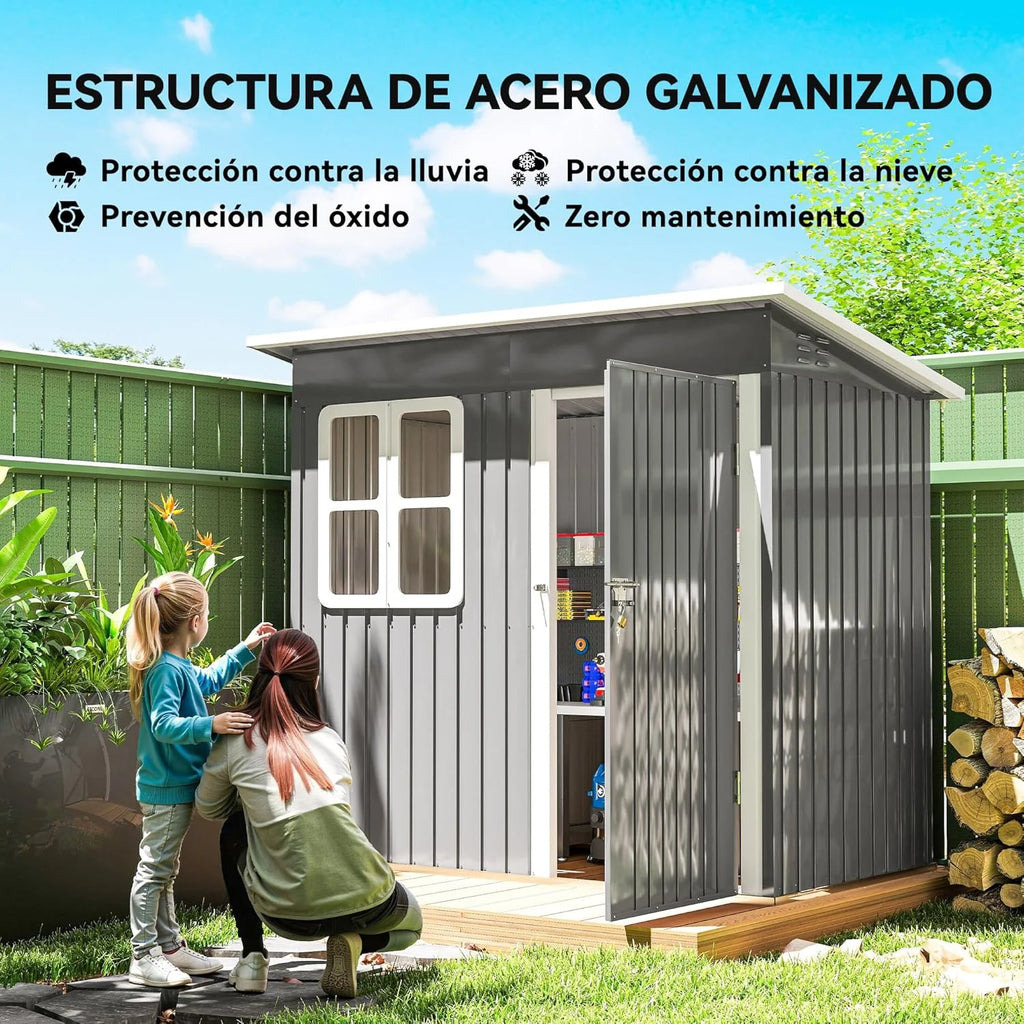 Outsunny Zewnętrzny Domek Ogrodowy, 2,55 m² 221x133x190 cm, Metalowa Szopa Ogrodowa z Oknem, Zamykanymi Drzwiami i Wentylacją, do Przechowywania Narzędzi, Ciemnoszary