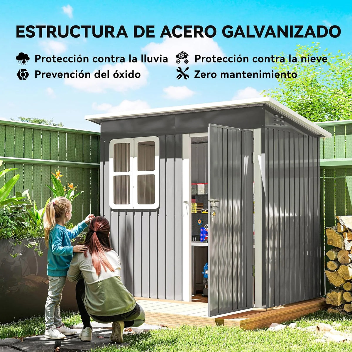 Outsunny Zewnętrzny Domek Ogrodowy, 2,55 m² 221x133x190 cm, Metalowa Szopa Ogrodowa z Oknem, Zamykanymi Drzwiami i Wentylacją, do Przechowywania Narzędzi, Ciemnoszary