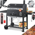 KESSER® Grill węglowy z wózkiem, grillem z pokrywką, kółkami, uchwytem ze stali nierdzewnej | Duży grill węglowy z termometrem BBQ, na kemping, taras, do ogrodu XXL Szary