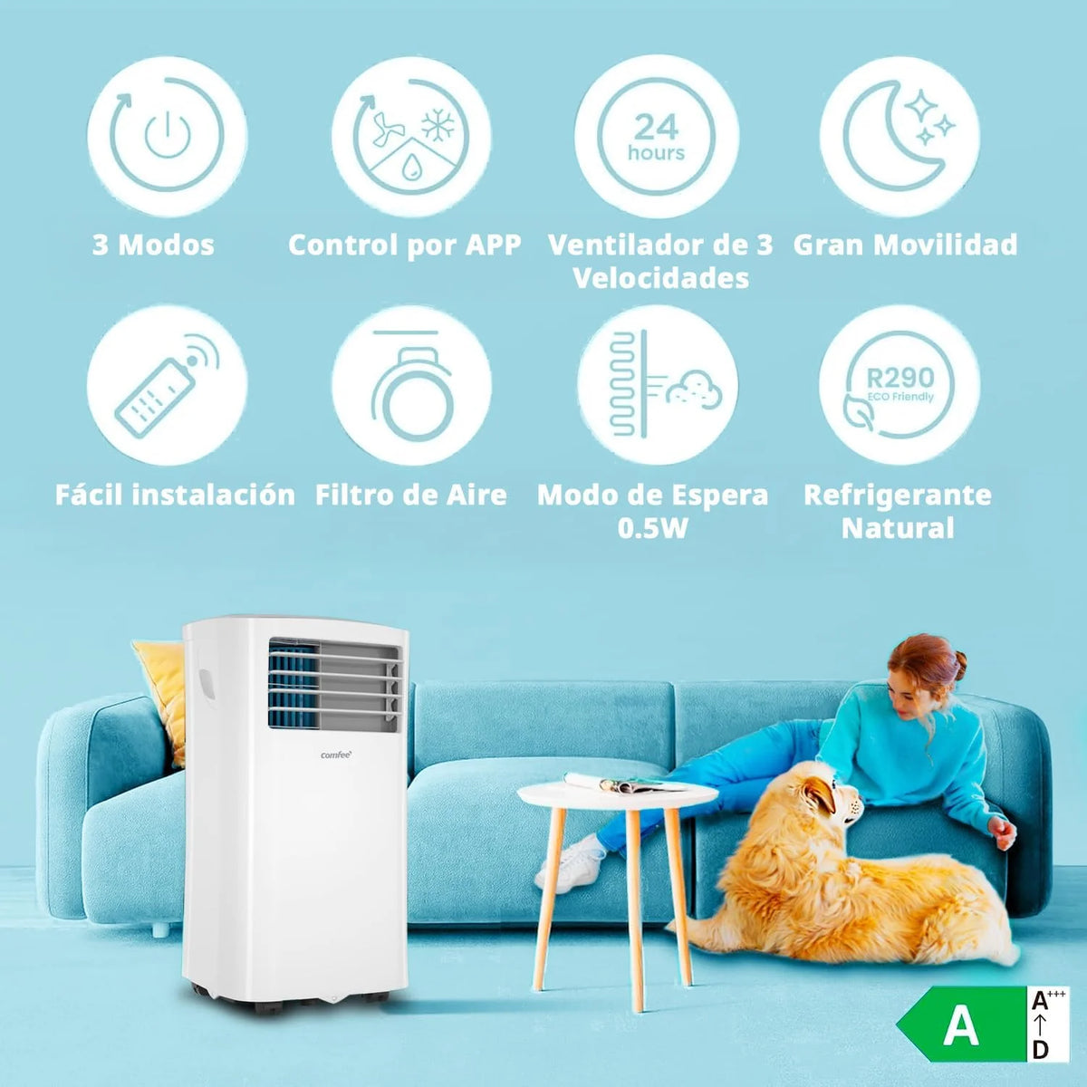 COMFEE Klimatyzator przenośny Pinguino 8000 BTU / 2000 Frigorii – Klimatyzator bez jednostki zewnętrznej – Cicha, energooszczędna chłodziarka z zestawem okiennym | 3w1: chłodzenie, wentylacja i osuszanie