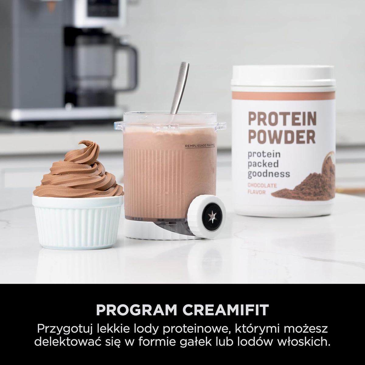 Ninja CREAMI Scoop & Swirl maszynka do lodów z 2 pojemnikami, 13 funkcji, przygotowuje lody, lody włoskie, gelato, sorbety, koktajle mleczne i inne desery, opcja dodatków, Srebrny, NC701EU