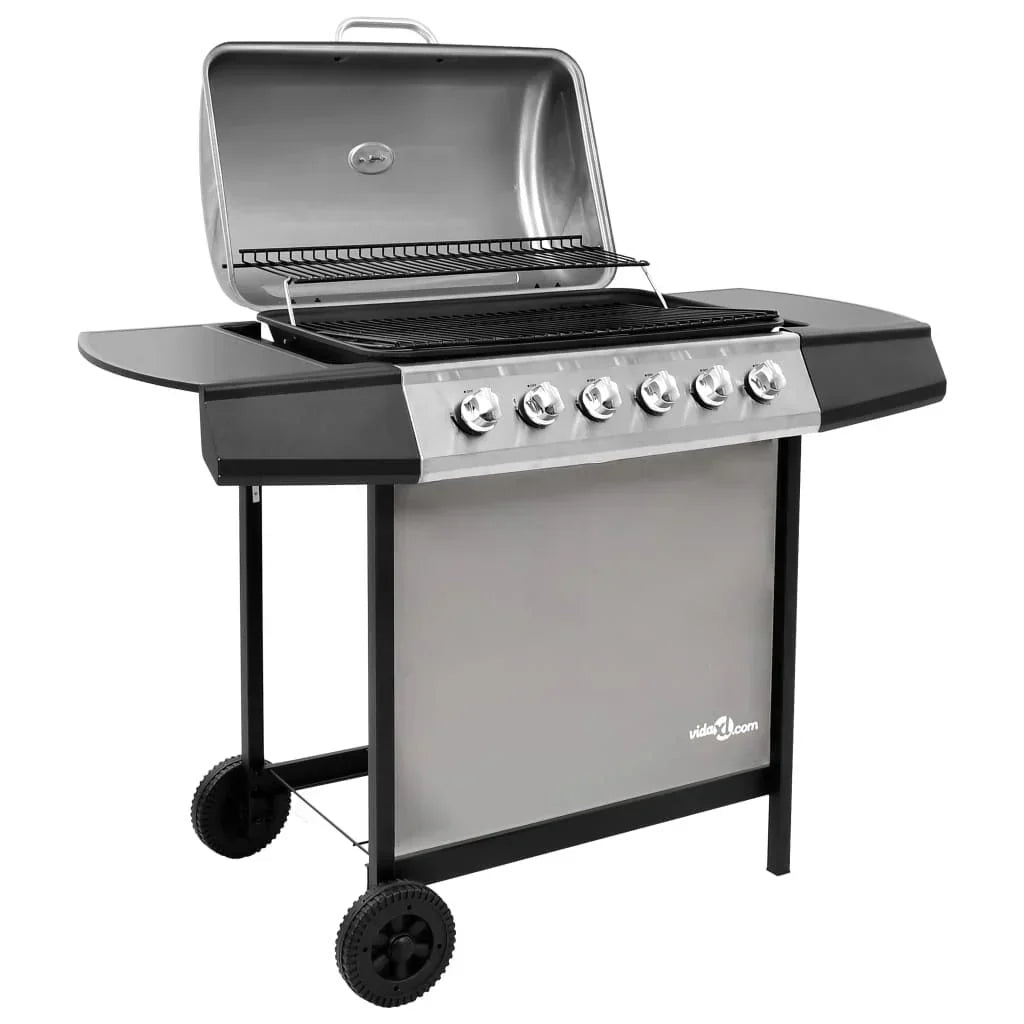 Grill Gazowy 6-Palnikowy Czarno-Srebrny Vidaxl