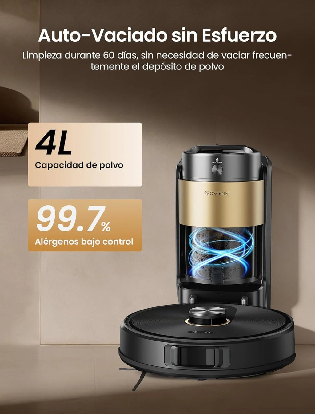 Robot sprzątający Proscenic Q20 Plus (odkurzacz i mop) 10000 Pa/200 min, ze stacją samoopróżniającą bezworkową 4L, nawigacja i mapowanie laserowe za pomocą aplikacji/głosu/sterowania, do podłóg, dywanów i sierści zwierząt domowych