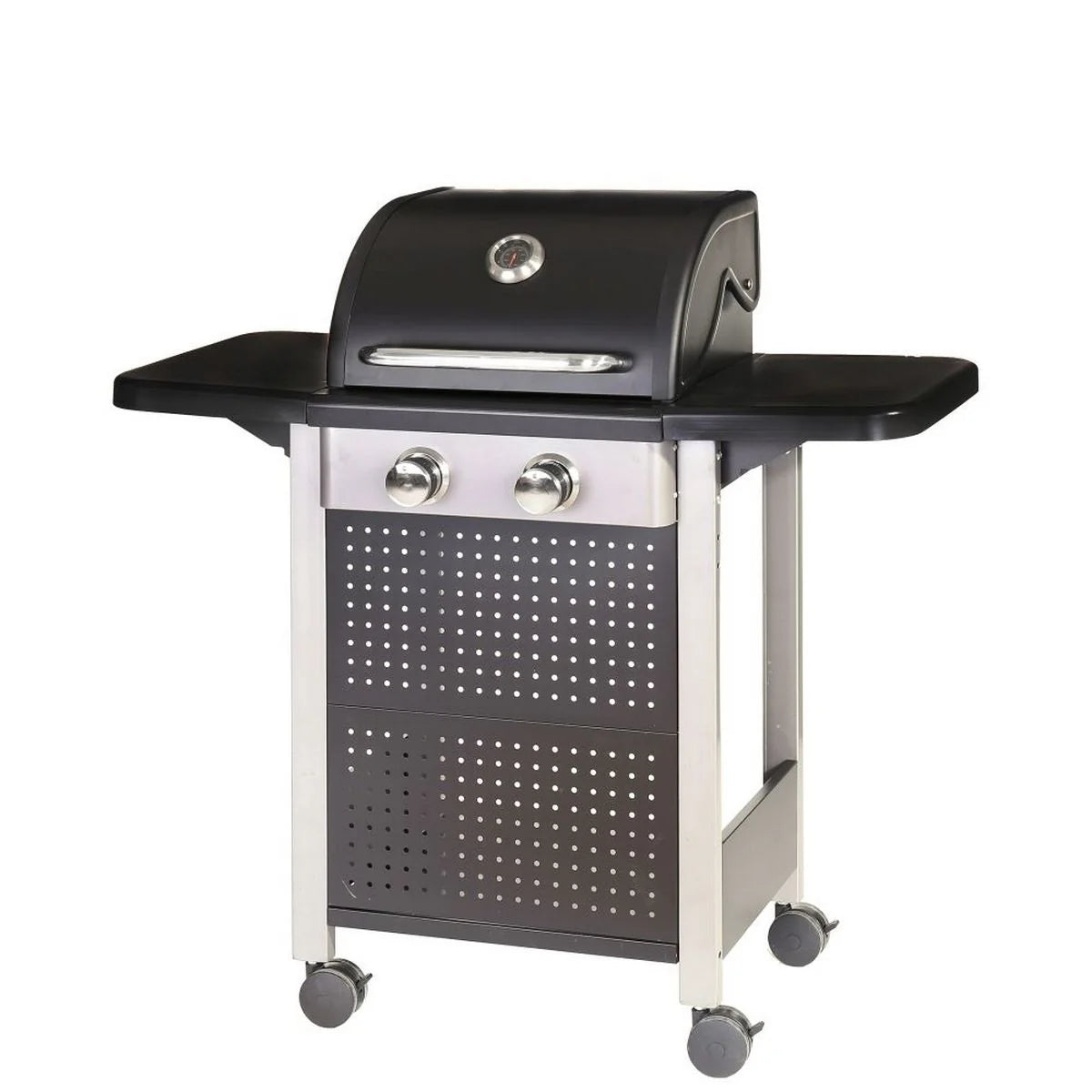 Czarny grill gazowy Birgitt z 2 palnikami stalowymi 52x116x110 cm