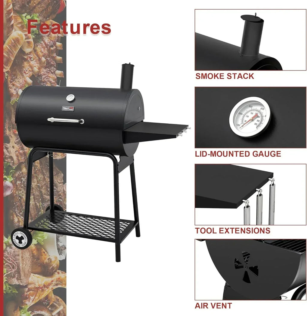 2026 Royal Gourmet CC1830 30-calowy grill węglowy ze składanym stolikiem bocznym, grill zewnętrzny z rusztem o powierzchni 4045 cm² do ogrodu, na patio i imprezy, czarny