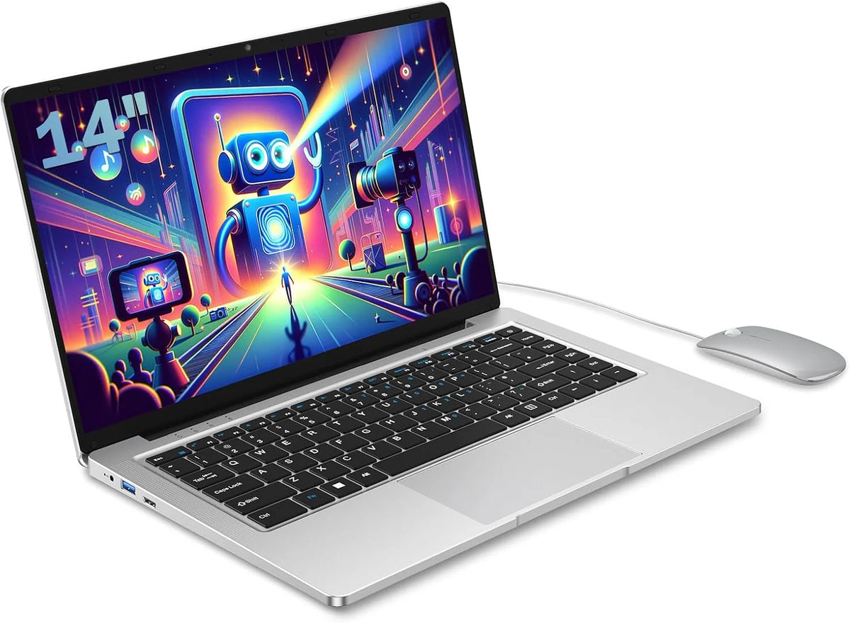 Laptop 14 cali Celeron N4000 (do 2,6 GHz), komputer przenośny 6 GB RAM 128 GB SSD, laptop W11 Pro, obsługa WiFi, Bluetooth, USB 3.0 Mini HDMI, laptop dla studenta/biura.