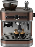 Philips Barista Brew Halbautomatische Espressomaschine - Einfacher  doppelter Espresso + Americano Taste, 250g Bohnenbehälter, Intuitive Führung, Kalibriertes Stampfen, Metall Silber (PSA3218/01)(Bohnenbehälter doppelt)