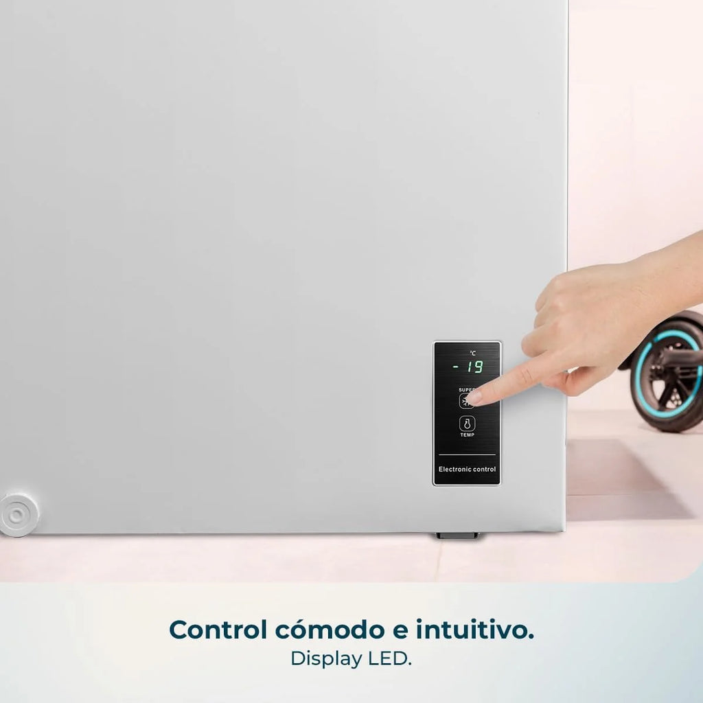 Cecotec Zamrażarka skrzyniowa 143L Bolero CoolMarket Chest 143P White E. Kosz z uchwytami, Elektroniczny panel sterowania LED, UltraContact D-Cool, Funkcja Dual Function, Drzwi ZeroG (80º-30º), Szybkie zamrażanie, Kompaktowa
