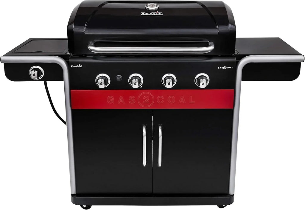 Gas2Coal® Grill hybrydowy: trzy palnikowy grill gazowy i węglowy, czarny.