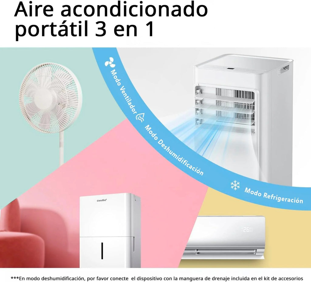 COMFEE Pingüino Przenośny Klimatyzator 9000 BTU/2300 Frigorii Breezy Cool Pro – Klimatyzator bez jednostki zewnętrznej, Niskie Zużycie Energii, Sterowanie Aplikacją i Zestaw Okienny – Chłodzi, Wentyluje i Osusza