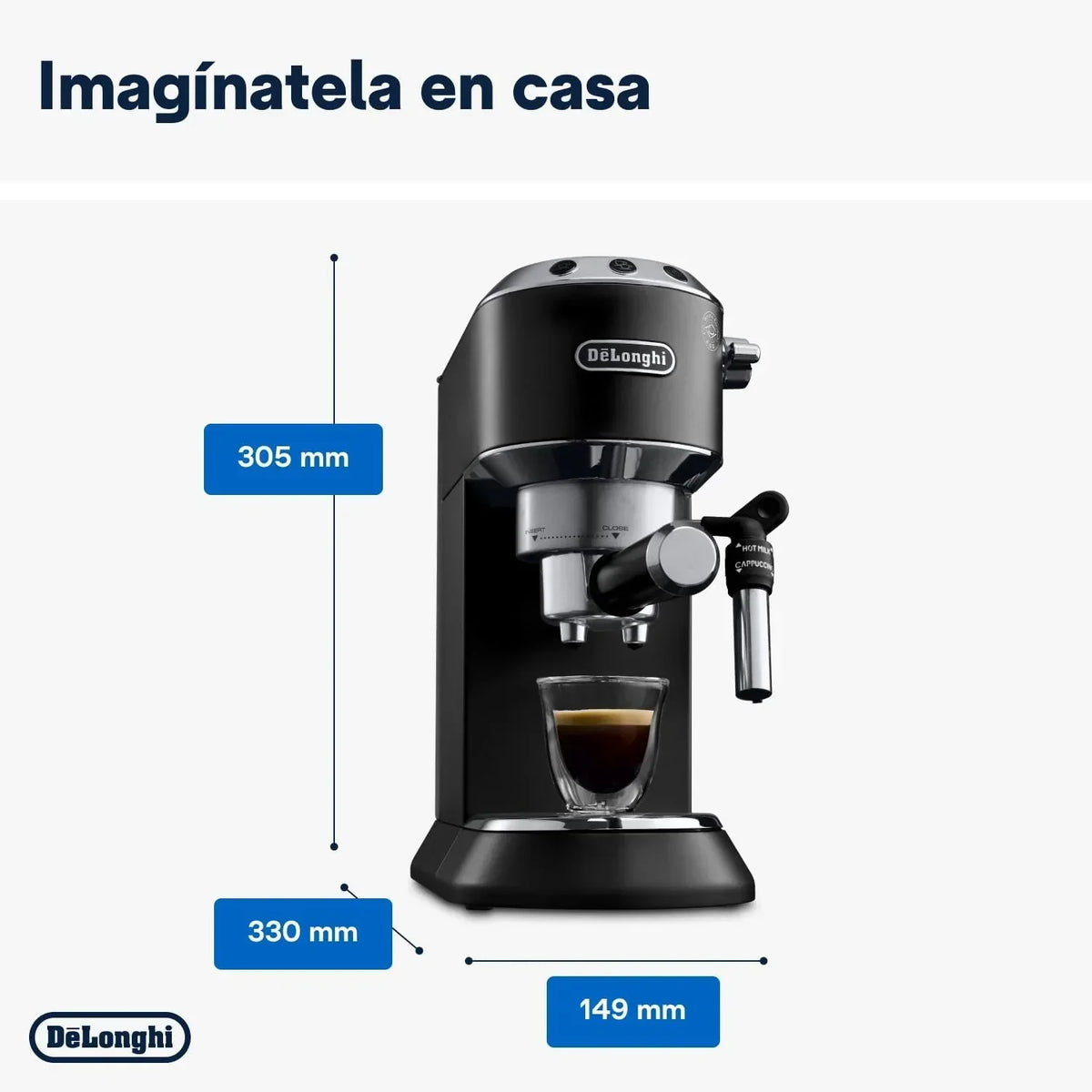 De'Longhi Dedica – Ekspres Kolbowy do Kawy Mielonej lub w Saszetkach, Espresso i Cappuccino, Zbiornik 1.3 Litra, System Anti-Drip, Model EC685.M, Kolor Metaliczny