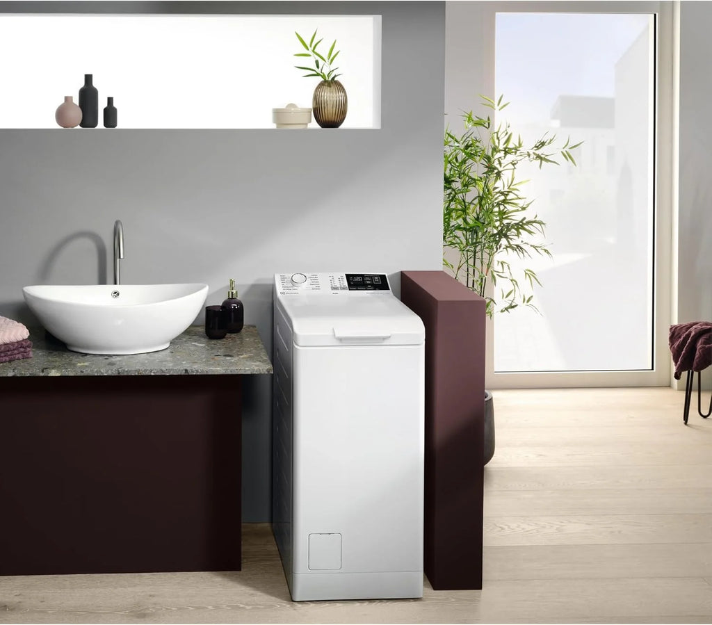 Electrolux EN6T4722NF Pralka ładowana od góry 7 kg, 1200 obr./min, Wolnostojąca, Technologia SensiCare, Funkcja TimeSave, Opóźniony start, Program Anty alergia, Wyświetlacz LCD, Biała, Klasa A