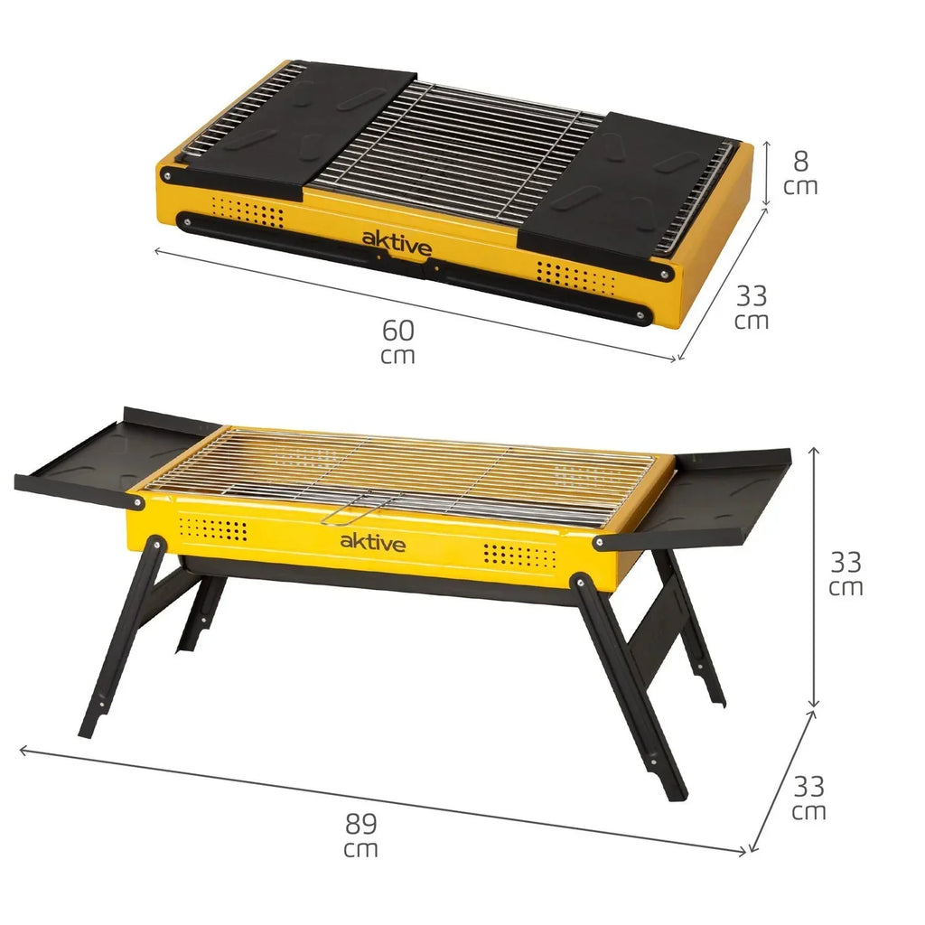 Grill Węglowy Składany 89x33x33 Cm, Stal Emaliowana Z Rozkładanymi Półkami Bocznymi I Rusztem Ze Stali Nierdzewnej - Aktive