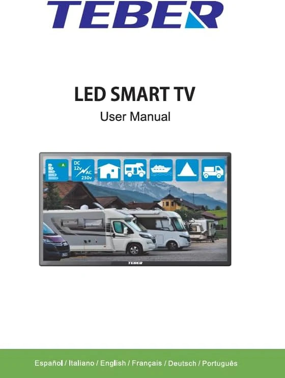 Telewizor Smart TV 22 cale z zasilaczem 12V i 230V. Android. Full HD. DVB-S2/C/T2/T. Do kamperów, samochodów kempingowych, domów, przyczep kempingowych, łodzi. (22 cale)