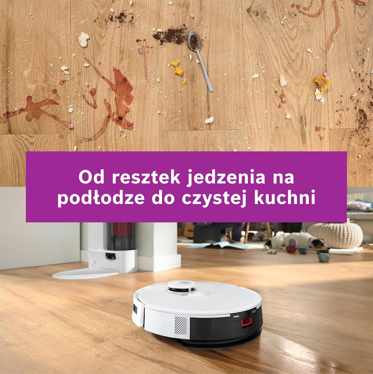 Bosch Spotless+ Robot sprzątający z funkcją mopowania, moc ssania 11 000 Pa, statyczna nakładka mopującą, stacja czyszczącą, nawigacją Smart Vision, aplikacja Bosch Home Connect, BCRD1W, biały