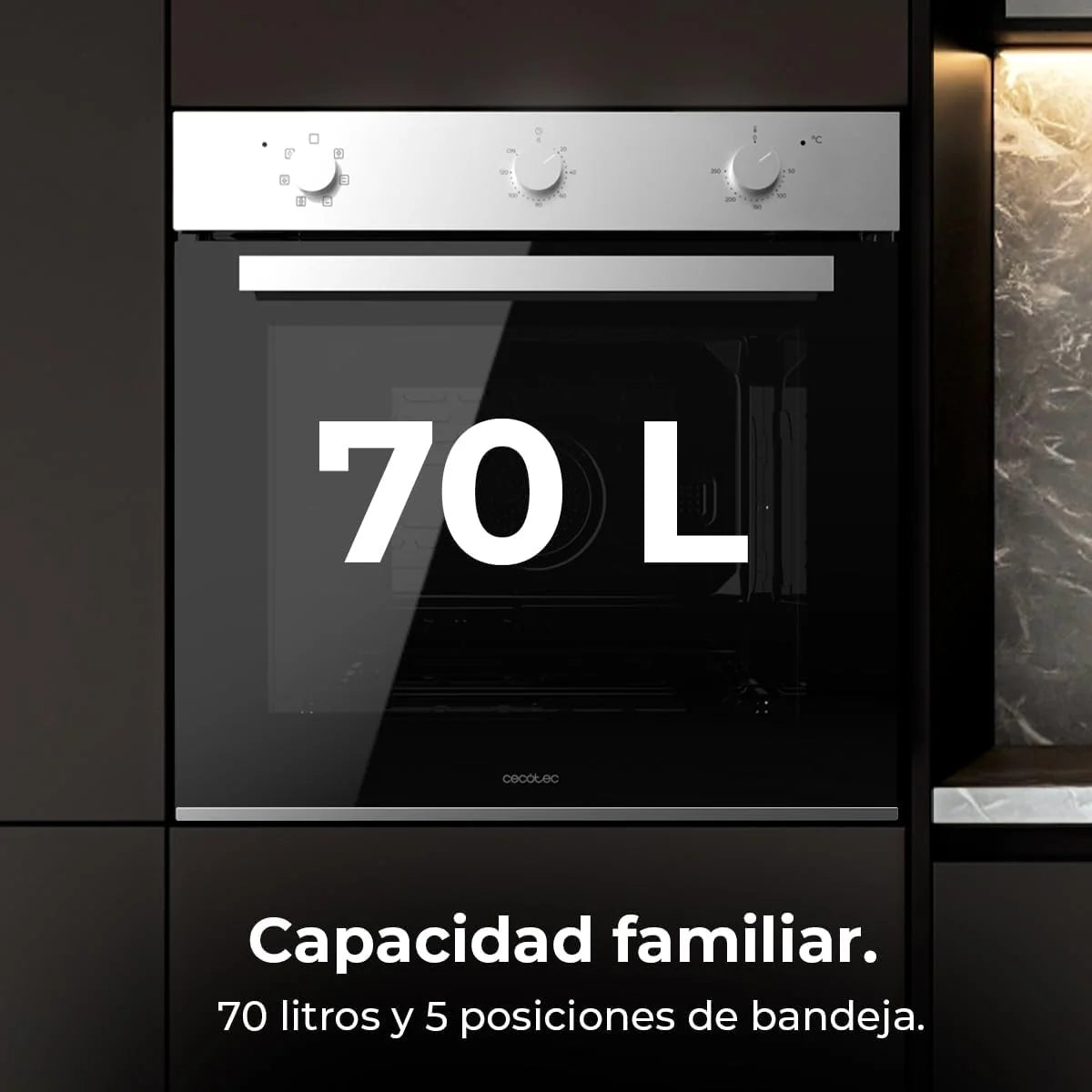 Piekarnik do zabudowy Cecotec Multifunción 70L Bolero Hexa M236000 Line Time. 2800W, 6 funkcji, timer, Steam Base XXL, Steam Assist, Steam EasyClean, wentylator chłodzący, tryb rozmrażania, Eco, konwekcja