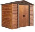 Outsunny Domek Ogrodowy Zewnętrzny 3 m² 235,7x152x208,7 cm Metalowa Szopa Ogrodowa Z 2 Drzwiami Przesuwnymi I 4 Oknami Do Przechowywania Narzędzi Efekt Naturalnego Drewna i Kawy