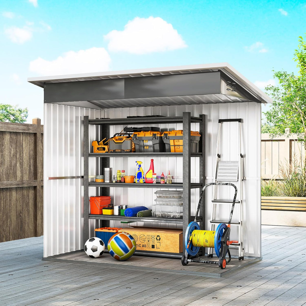 Outsunny Zewnętrzny Domek Ogrodowy, 2,55 m² 221x133x190 cm, Metalowa Szopa Ogrodowa z Oknem, Zamykanymi Drzwiami i Wentylacją, do Przechowywania Narzędzi, Ciemnoszary