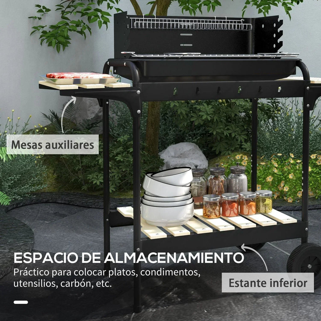 Grill Węglowy Outsunny Metal Sosna, 103x47x95 Cm, Czarny