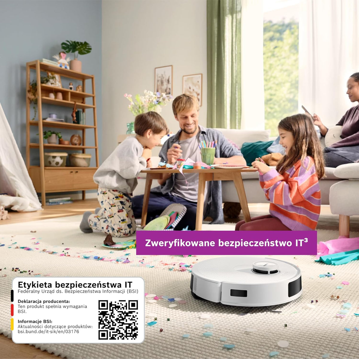 Bosch Spotless+ Robot sprzątający z funkcją mopowania, moc ssania 11 000 Pa, statyczna nakładka mopującą, stacja czyszczącą, nawigacją Smart Vision, aplikacja Bosch Home Connect, BCRD1W, biały