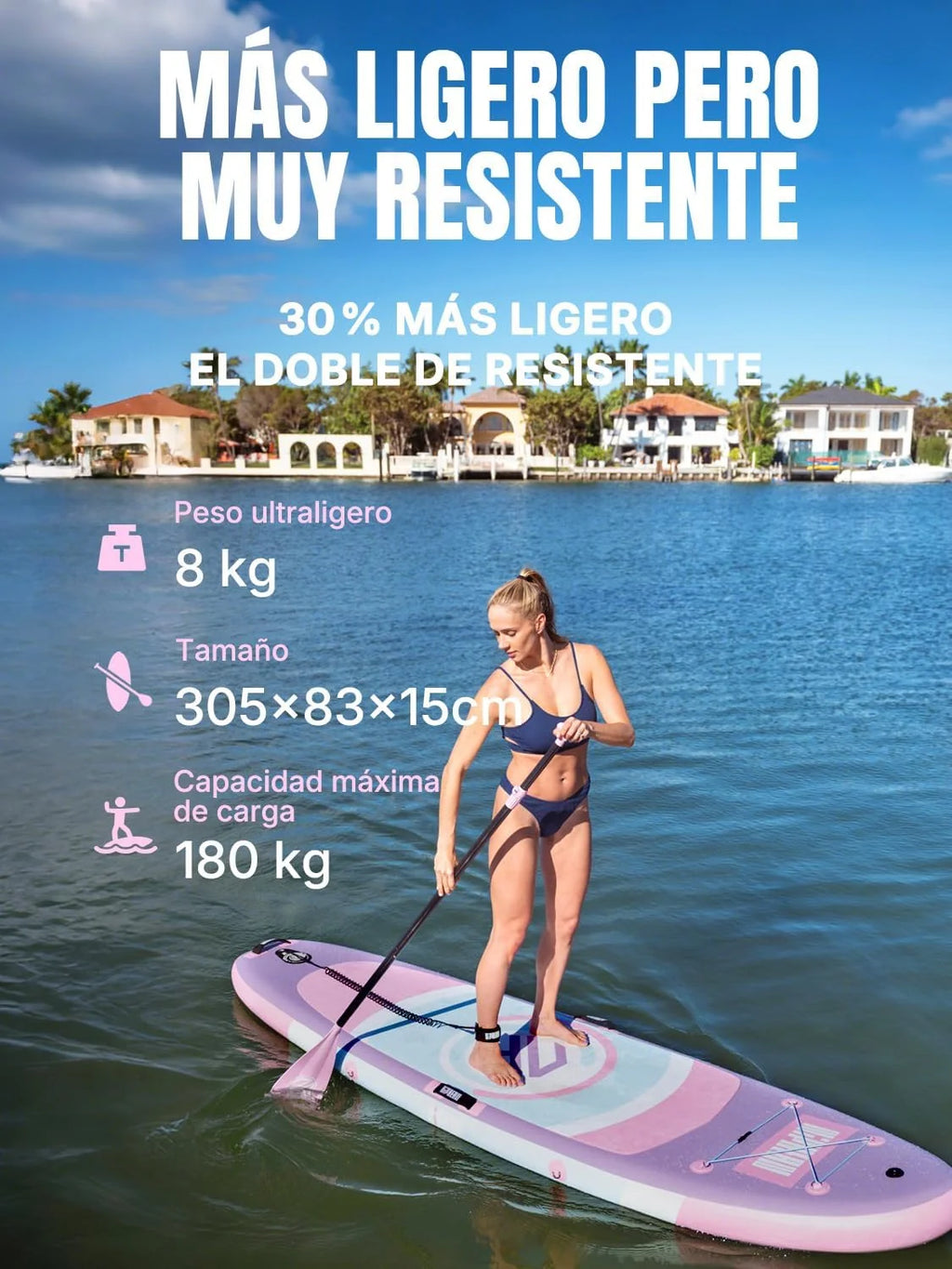 Niphean Pompowana deska SUP, deska do paddleboardingu 305 cm ze statecznikami dla początkujących i wytrzymałymi akcesoriami, deska SUP dla dorosłych, wszechstronna deska do Stand Up Paddle i jogi