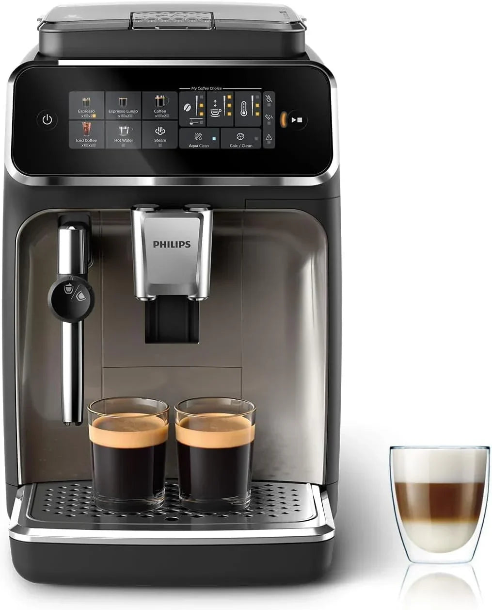 Ekspres automatyczny Philips Seria 2200 - 2 kawy, ekran dotykowy, klasyczny spieniacz do mleka, ceramiczny młynek, matowa czerń (EP2220/10)