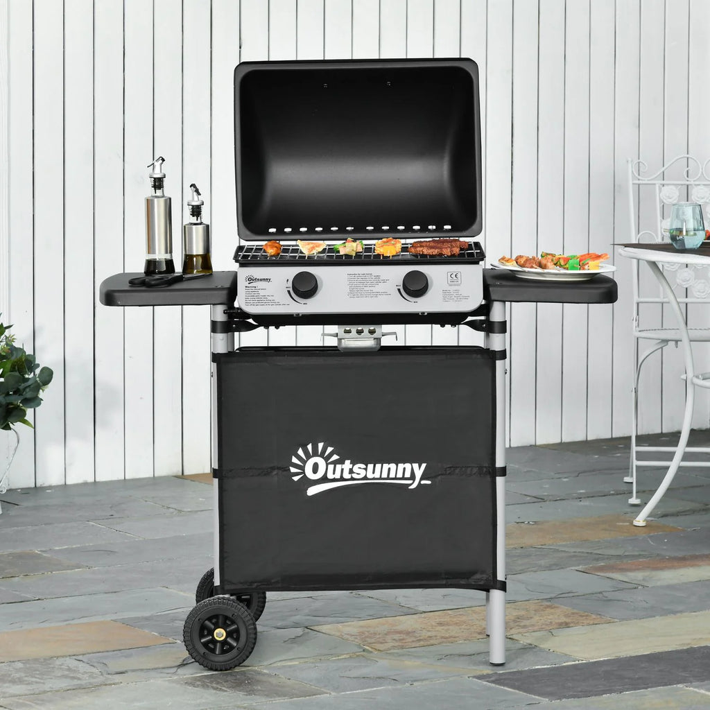 Grill Gazowy Outsunny Stal PP, 104x49x99 cm, Czarny
