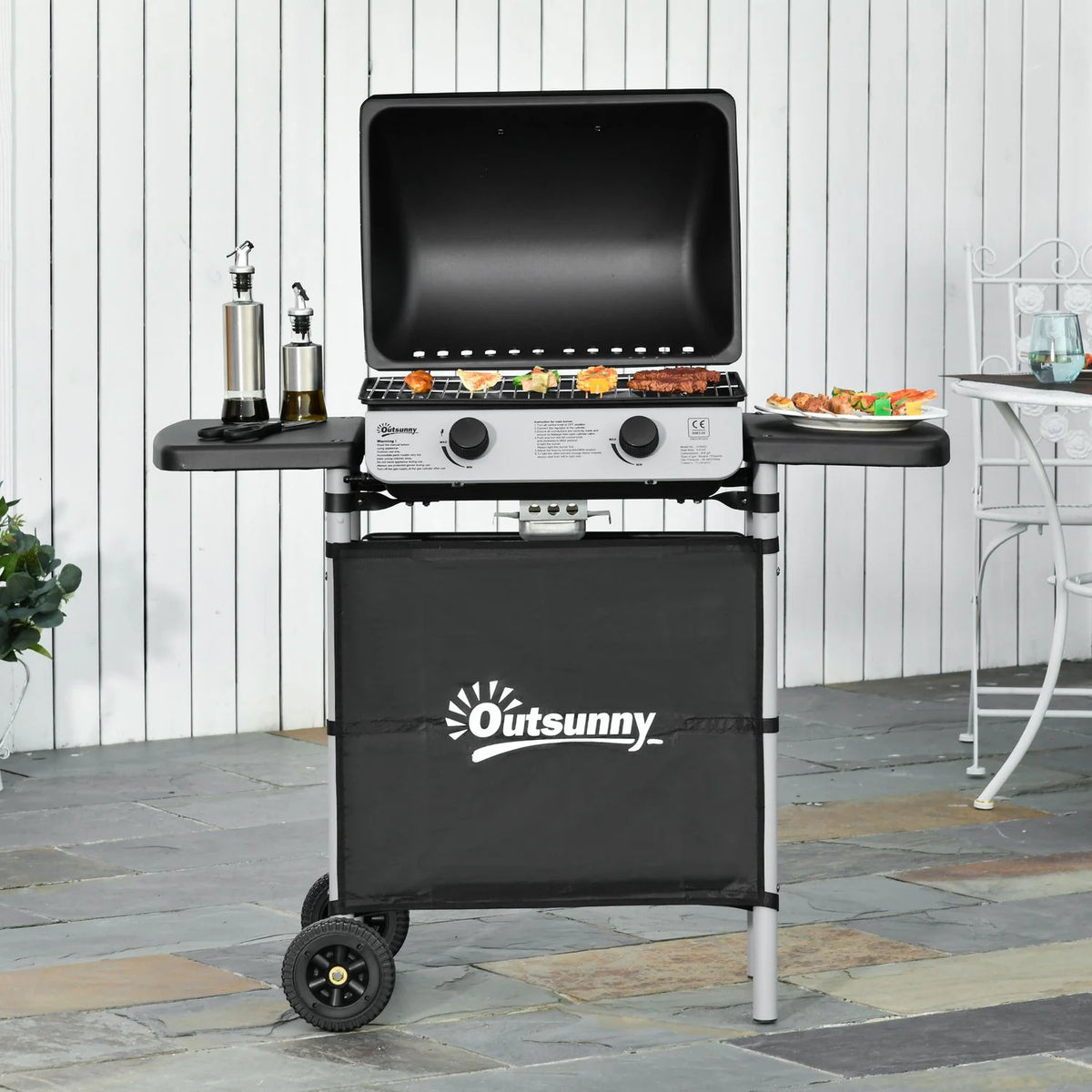 Grill Gazowy Outsunny Stal PP, 104x49x99 cm, Czarny
