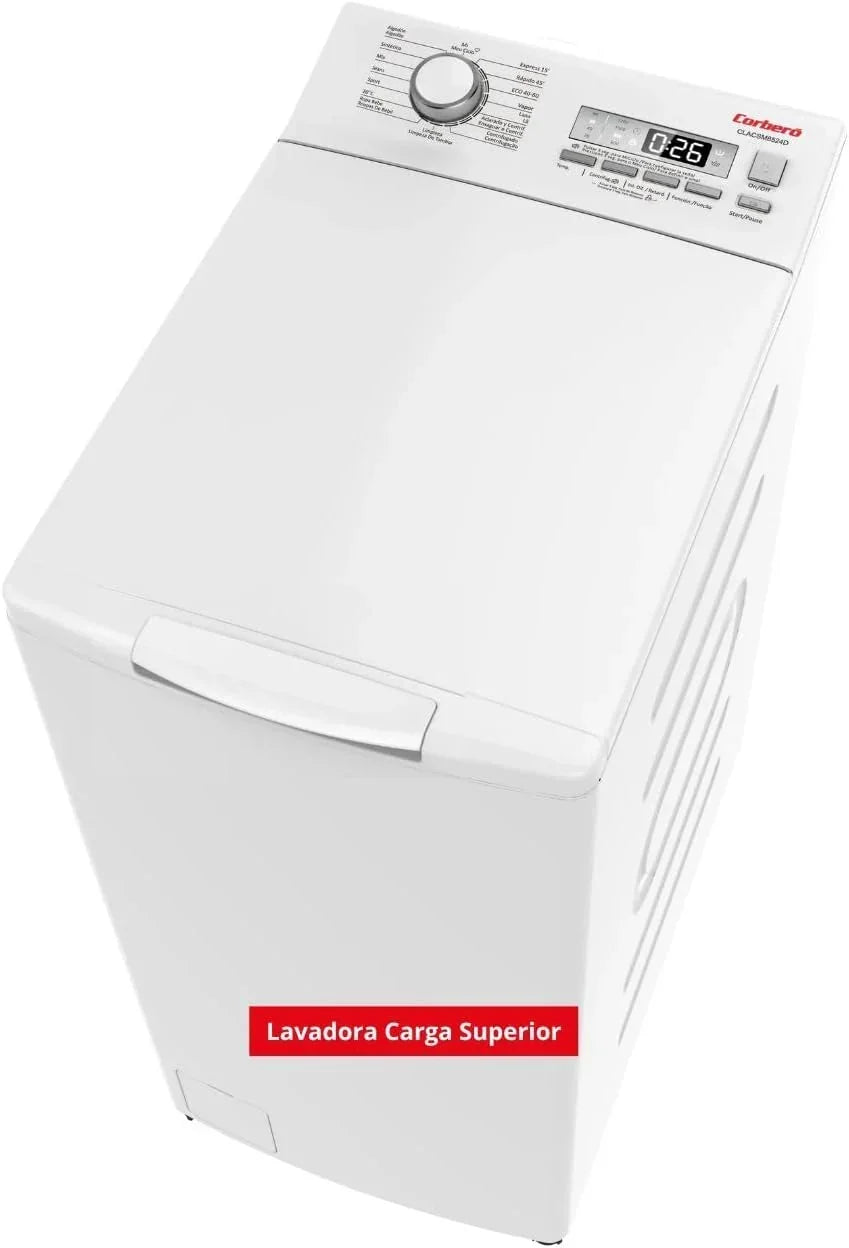 Corberó – Pralka Ładowana Od Góry 6,5 kg | CLACSM6524 | 1200 obr./min | 16 Programów, Funkcja Pary, ECO, Czyszczenie Bębna | Opóźniony Start | Szybkie Pranie | Łatwe Prasowanie | Wskaźniki LED | Biała