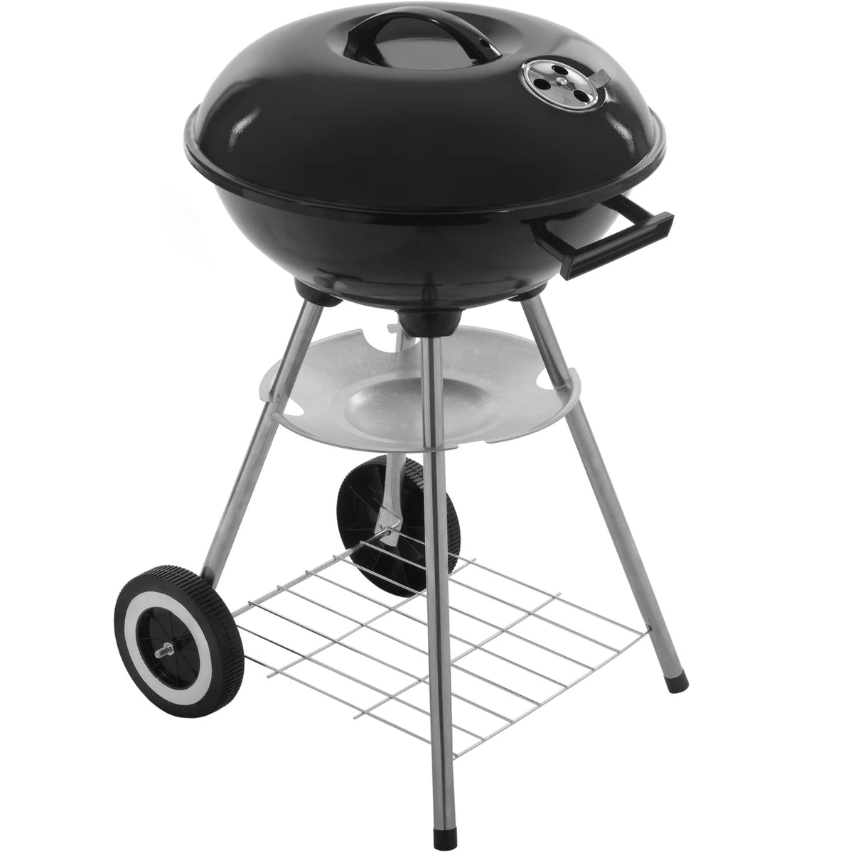 Primematik - Okrągły grill węglowy 41x70 cm z pokrywą i kółkami BBQ Grill do ogrodu i na kemping Kh51000