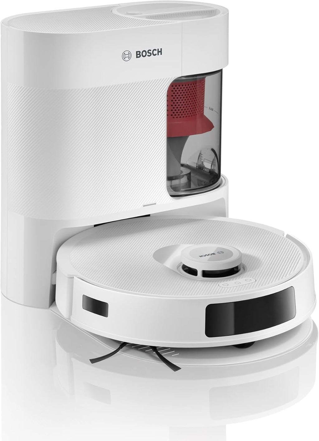 Bosch Spotless+ Robot sprzątający z funkcją mopowania, moc ssania 11 000 Pa, statyczna nakładka mopującą, stacja czyszczącą, nawigacją Smart Vision, aplikacja Bosch Home Connect, BCRD1W, biały