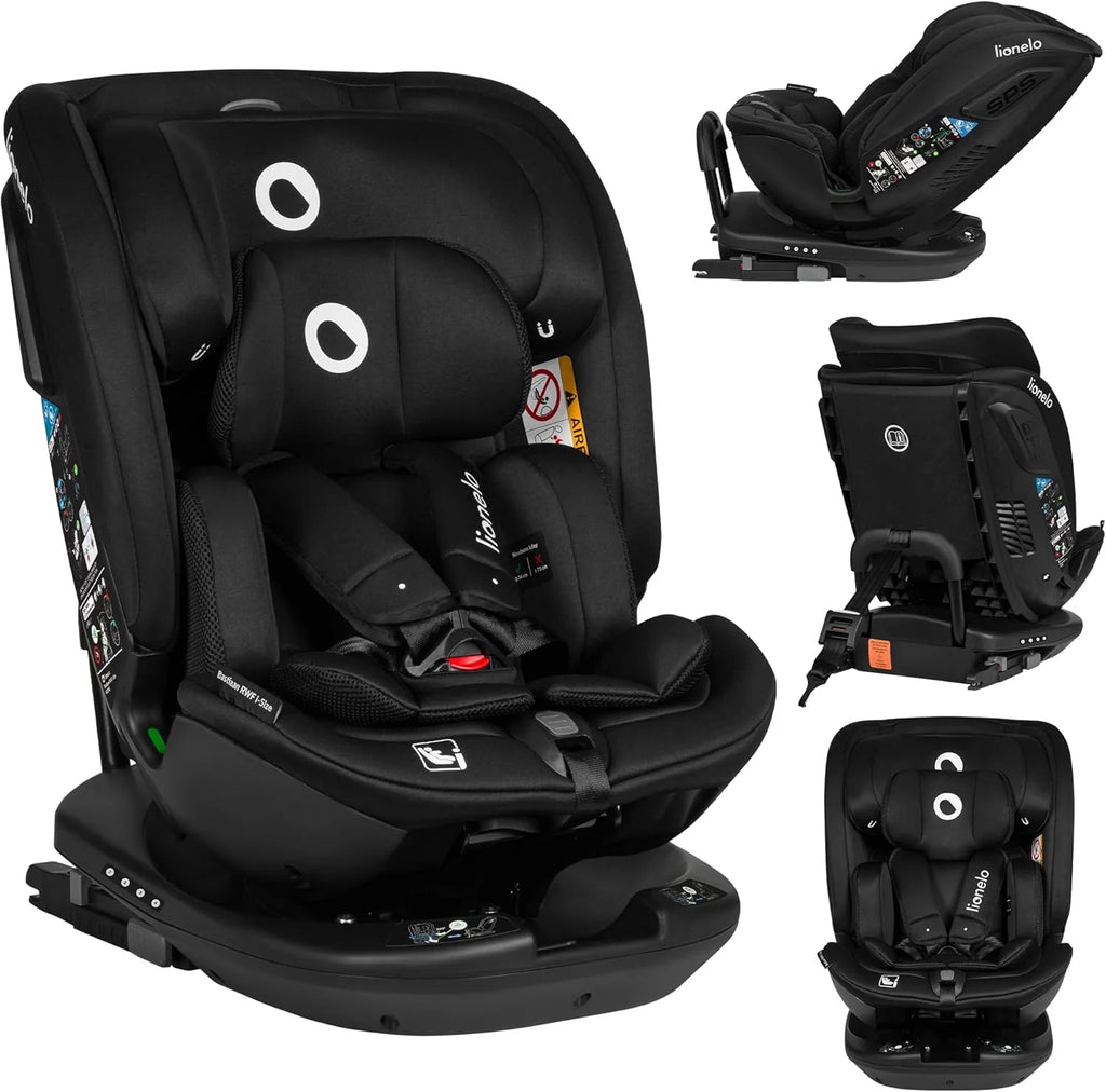 LIONELO Bastiaan RWF i-Size Obrotowy Fotelik Samochodowy 360° 0-36kg, Montaż Przodem i Tyłem do Kierunku Jazdy (18kg), ISOFIX TopTether, Regulowany Zagłówek i Oparcie, Ochrona Boczna