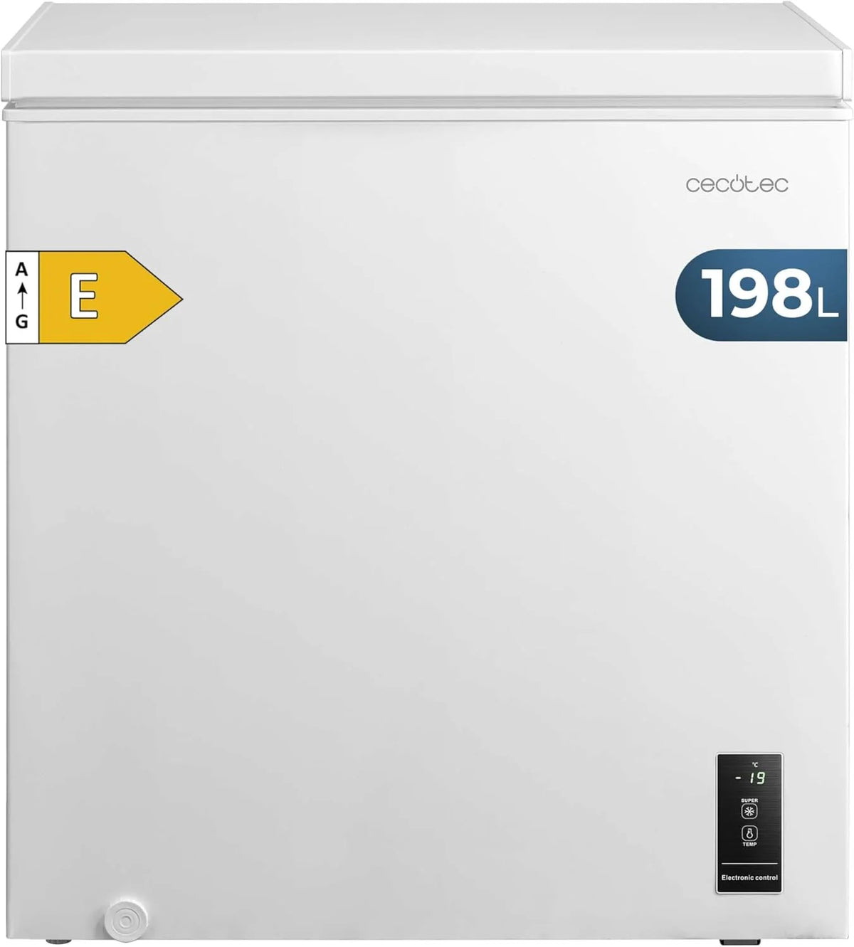 Cecotec Congelador Poziomy 198L Bolero CoolMarket Chest 198P White E. Kosz z Uchwytami, Elektroniczne Sterowanie LED, UltraContact D-Cool, Podwójna Funkcja, Drzwi ZeroG (80º-30º), Szybkie Zamrażanie, Kompaktowy