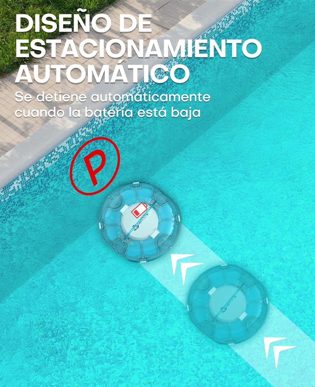 WINNY POOL CLEANER Winny 200 Odkurzacz Basenowy, Bezprzewodowy Robot Odkurzający Basen, 75 Min Autonomii, Baseny Naziemne 60m², Podwójna Filtracja, Automatyczne Parkowanie (Przezroczysty Niebiesko-Biały)