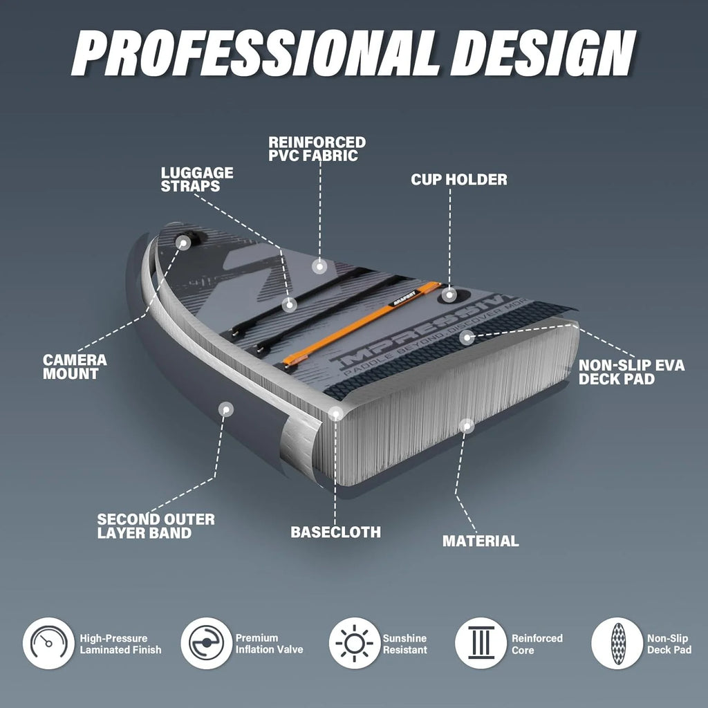 AKSPORT dmuchana deska SUP, nadmuchiwana deska do wiosłowania ze wszystkimi akcesoriami, szeroka i stabilna konstrukcja, antypoślizgowa deska, deska SUP dla młodzieży i dorosłych