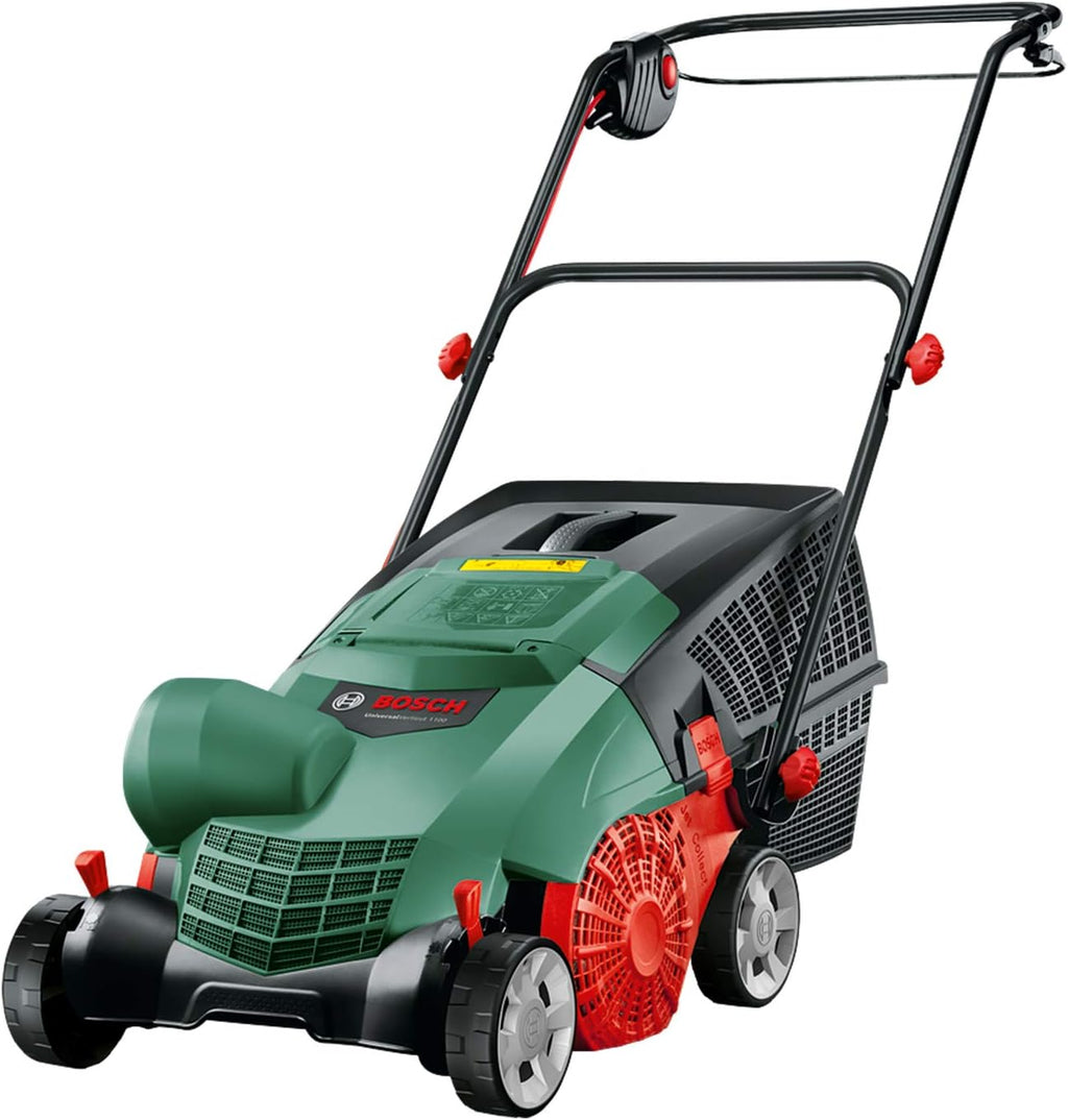 Bosch elektryczny wertykulator UniversalVerticut 1100 (1100 W, szerokość robocza: 32 cm, pojemność pojemnika na odpady: 50 l, w kartonie), nowy design klasyczna zieleń