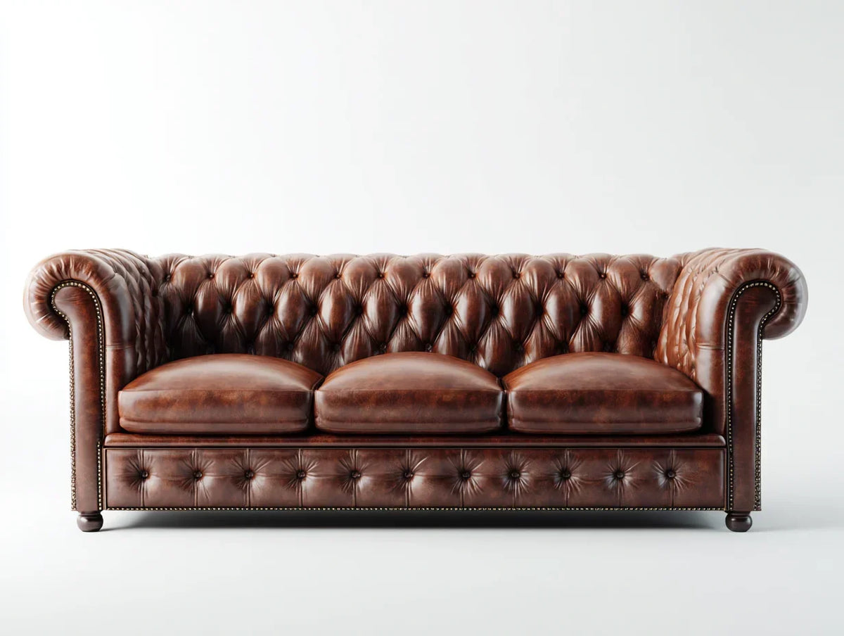 Sofa 3-osobowy skóra syntetyczna 210x90x75 cm - ciemnobrązowy - pikowany klasyczny styl chesterfield