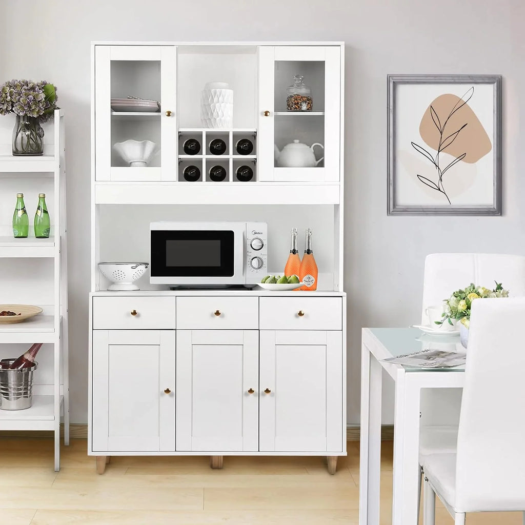 VOWNER Szafka kuchenna/kredens, 100L x 38W x 181H cm, Regał do przechowywania, 5 Drzwi i 5 Regulowanych Półek, Biały