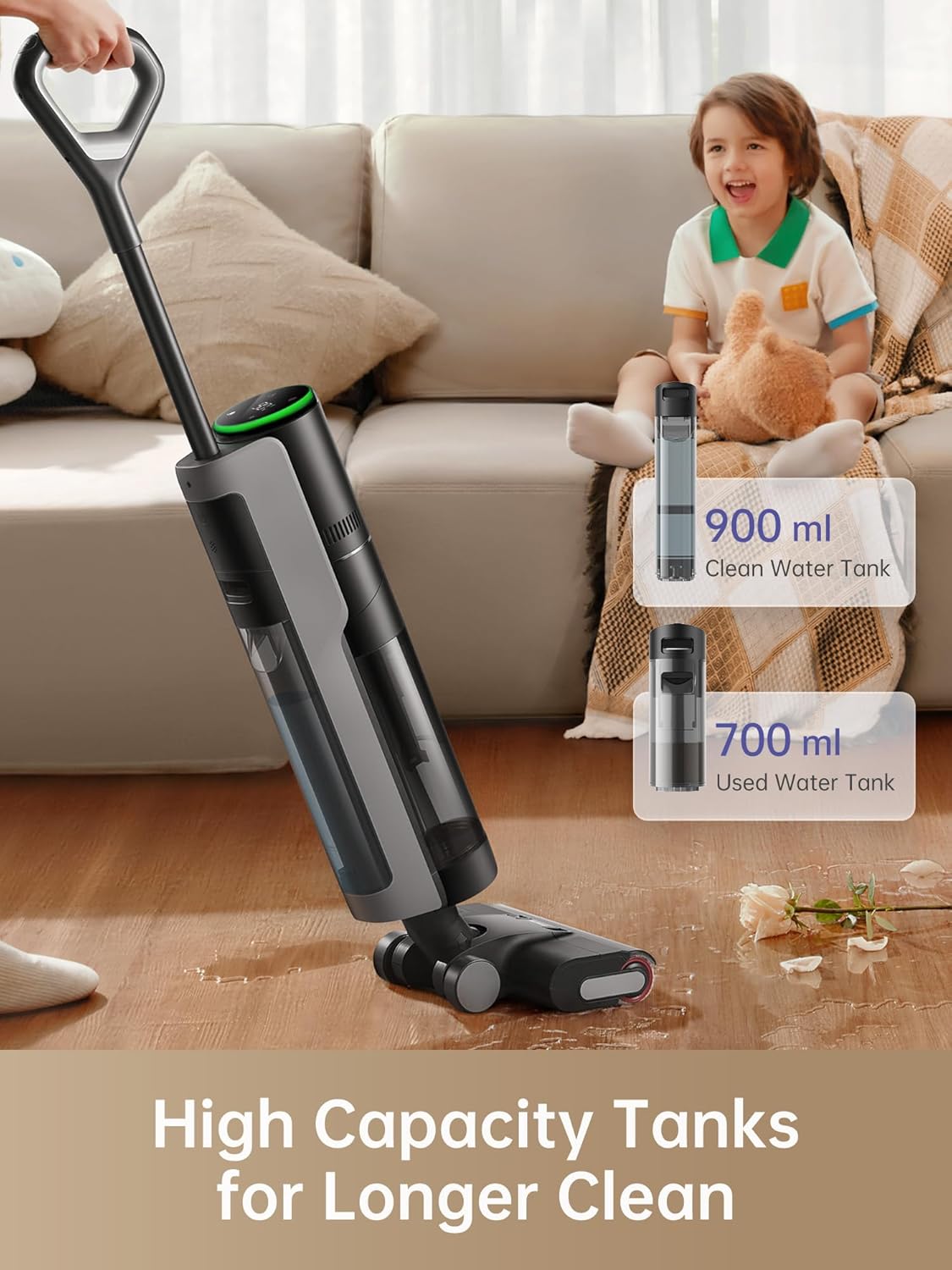 dreame H14 Pro odkurzacz na sucho i na mokro, płaska konstrukcja 180°, czyszczenie szczotki w temperaturze 60°C, suszenie w 5 min, automatyczne dozowanie roztworu, sterowanie aplikacją, 18 kPa