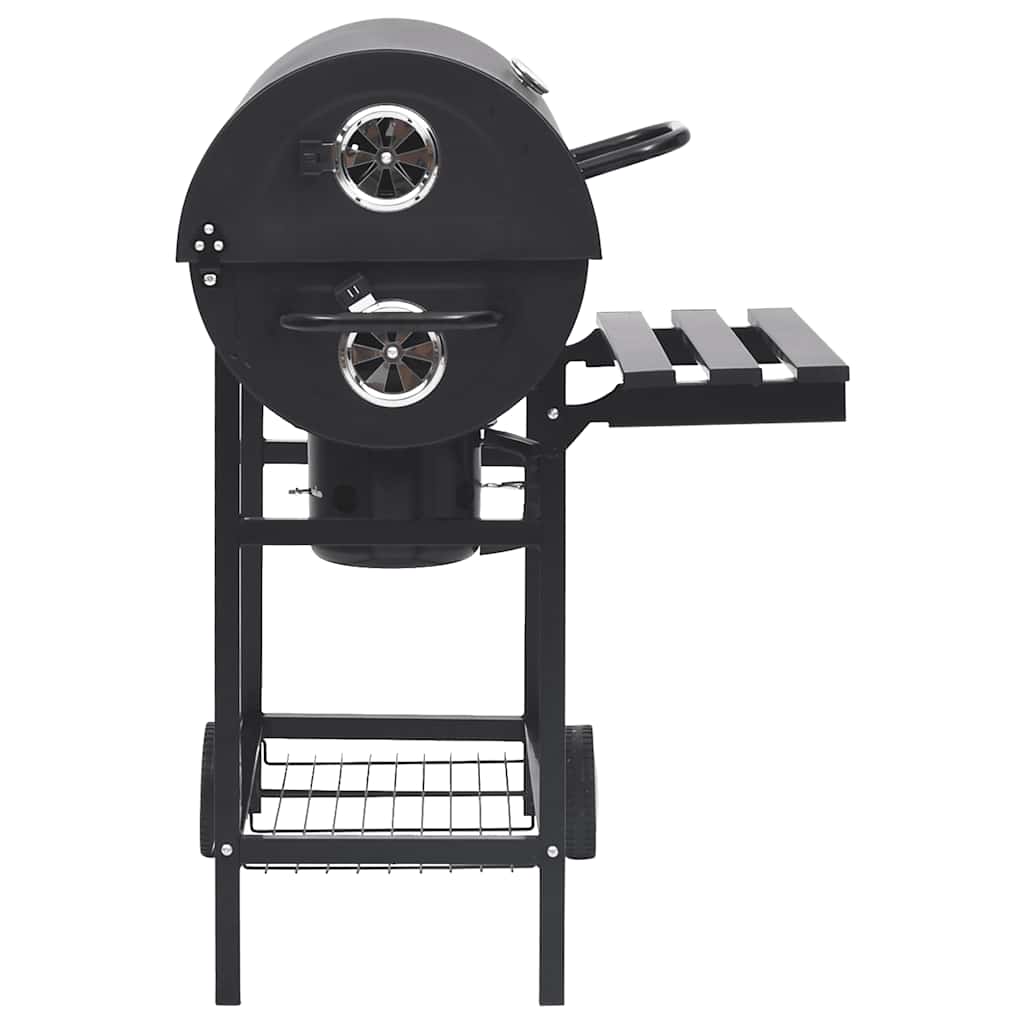 2026 Grill z kółkami i półkami, czarny, stal, 115 x 85 x 95 cm, grill ogrodowy