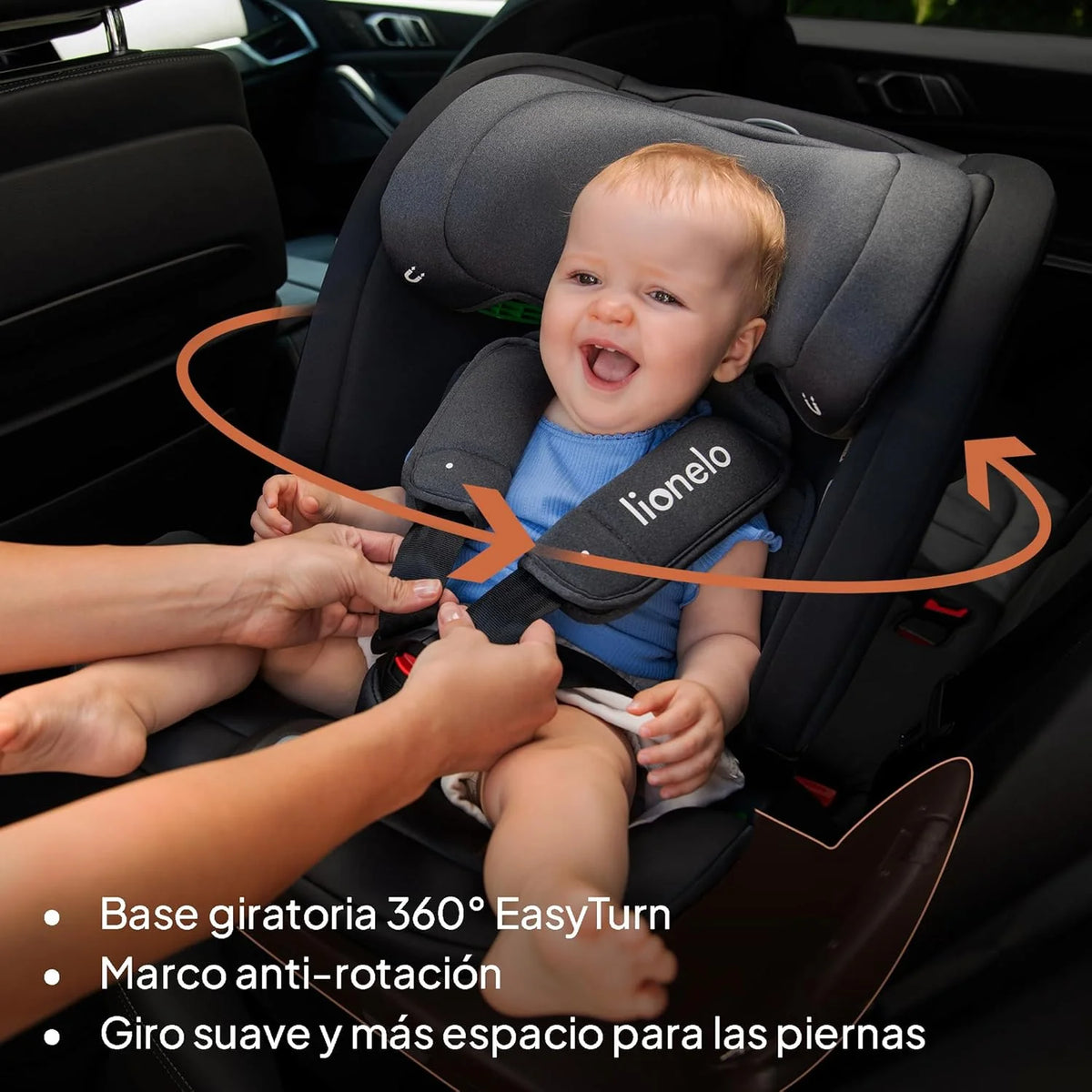 LIONELO Bastiaan RWF i-Size Obrotowy Fotelik Samochodowy 360° 0-36kg, Montaż Przodem i Tyłem do Kierunku Jazdy (18kg), ISOFIX TopTether, Regulowany Zagłówek i Oparcie, Ochrona Boczna