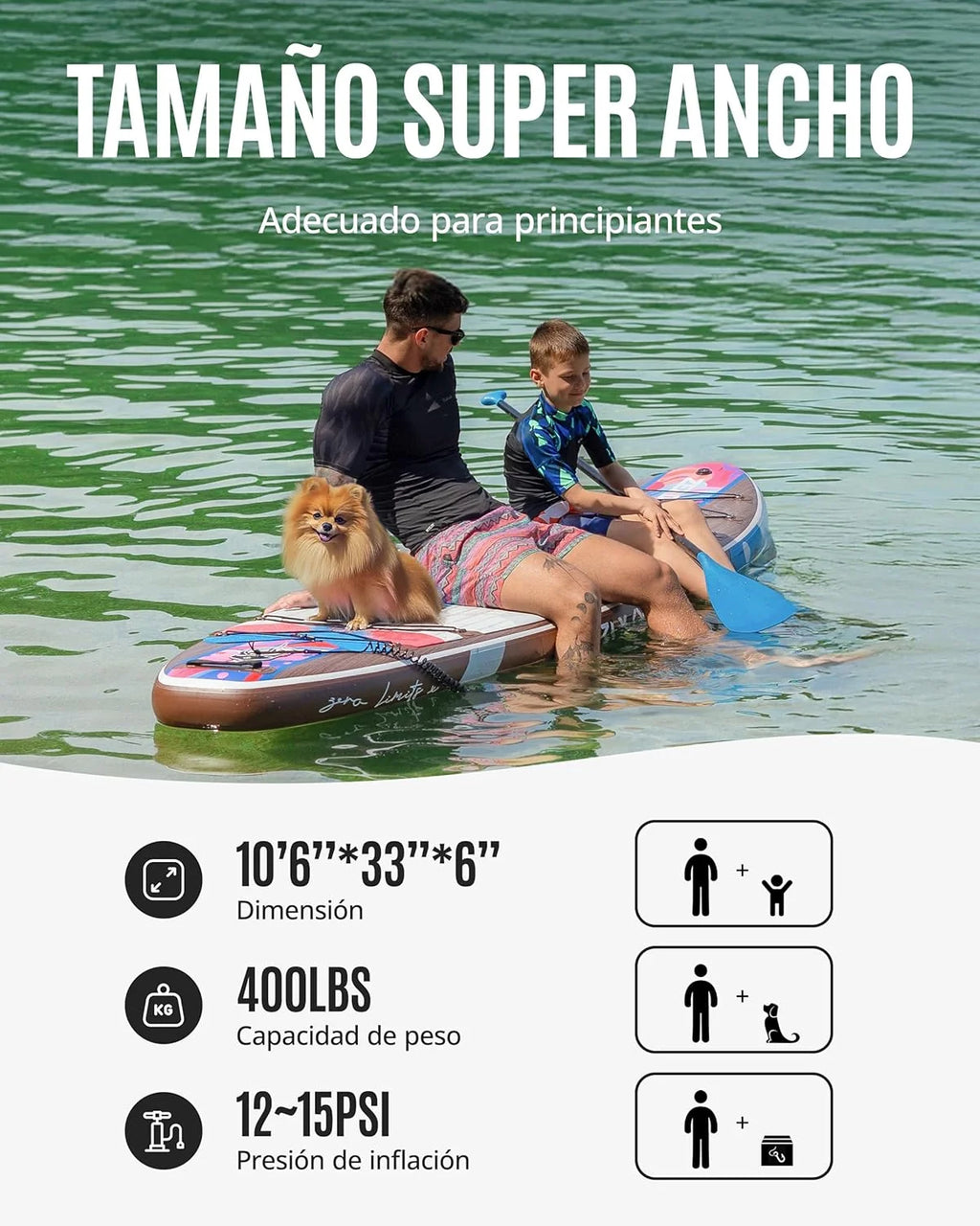 ZLX Deska SUP z siedziskiem 320 cm, nadmuchiwana, dla dorosłych, odpowiednia dla początkujących, szeroka i stabilna, antypoślizgowa